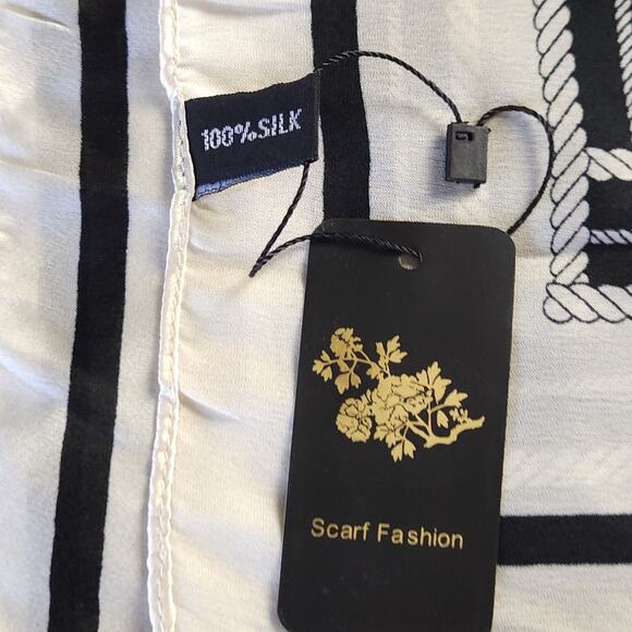 Oversized Scarf 100% Silk Wrap Shawl Designer Style Black Nautical Gift 70x35 - Picture 9 of 10